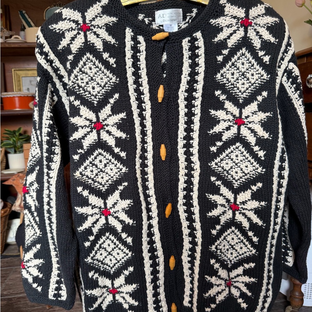Adolfo Black and Cream Knit Cardigan